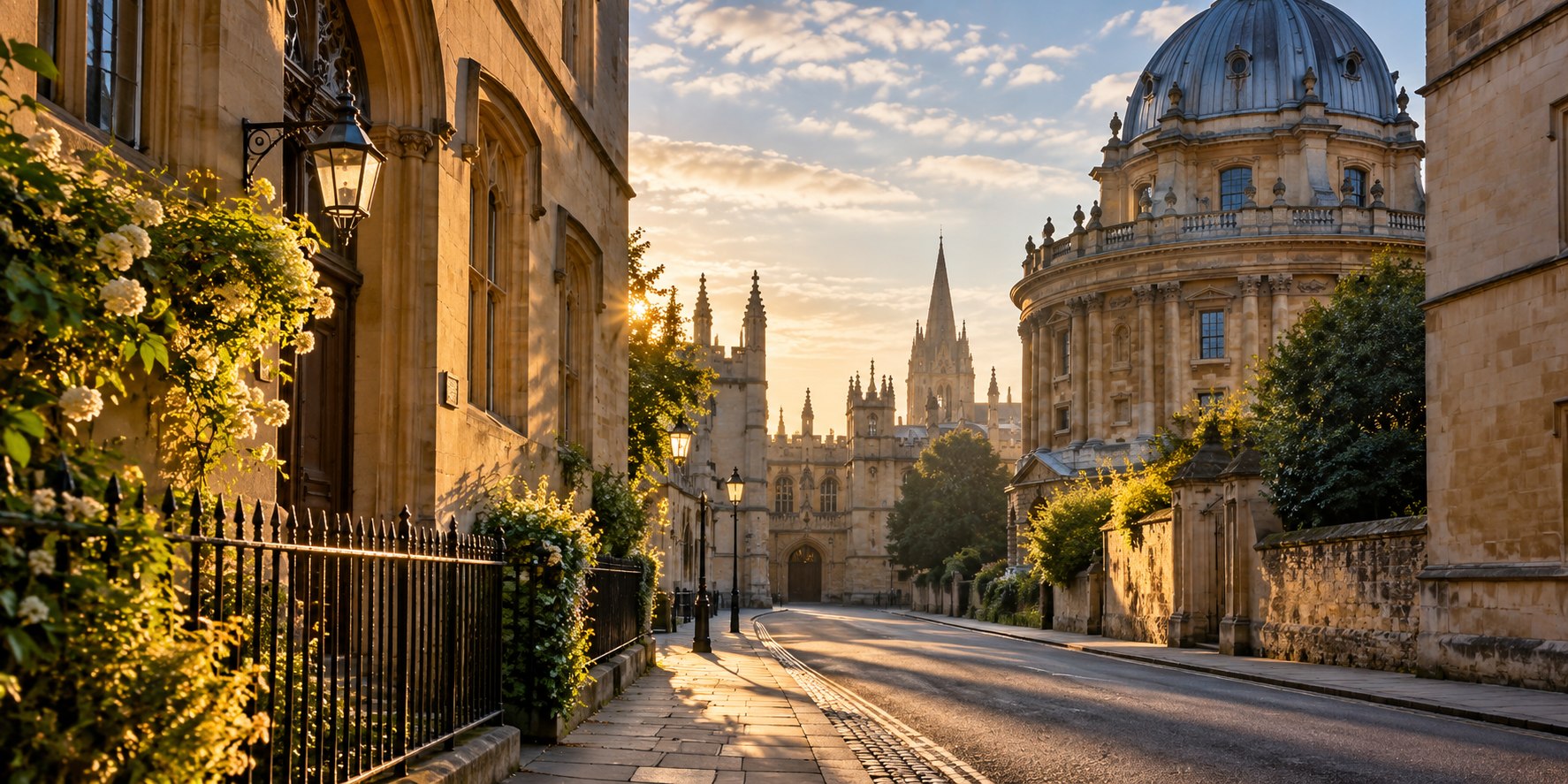 Illustrative view of Oxford sandstone architecture in warm morning light
